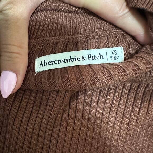 ABERCROMBIE & FITCH Women's Mock Neck Ribbed Knit Long Sleeve Size XS In Brown - Picture 6 of 12